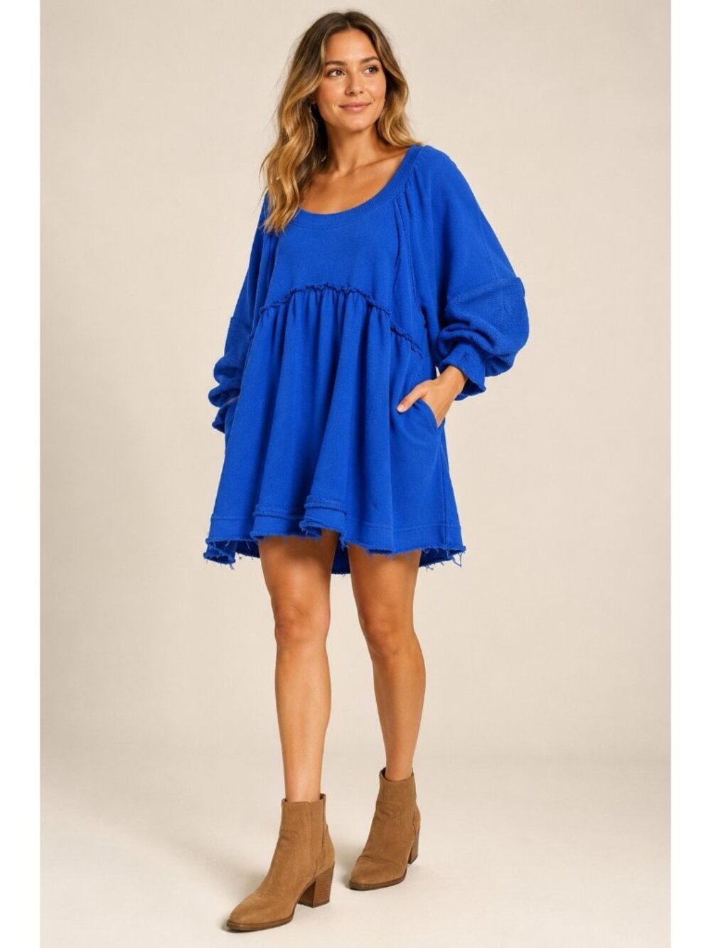 Free People Lucky Date Dress Women’s M Turkish Sea Blue Balloon Sleeve